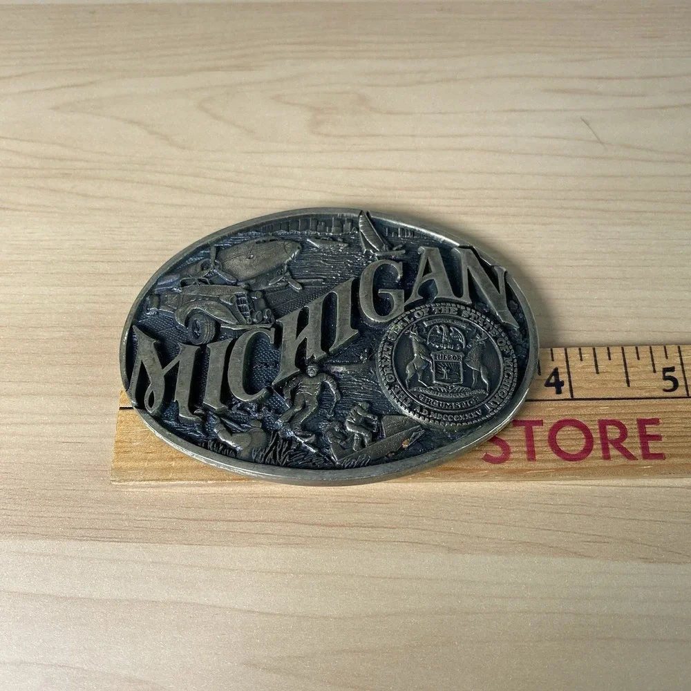 Vintage ADM Michigan State Belt Buckle First Edition Solid‎ Brass Award Design